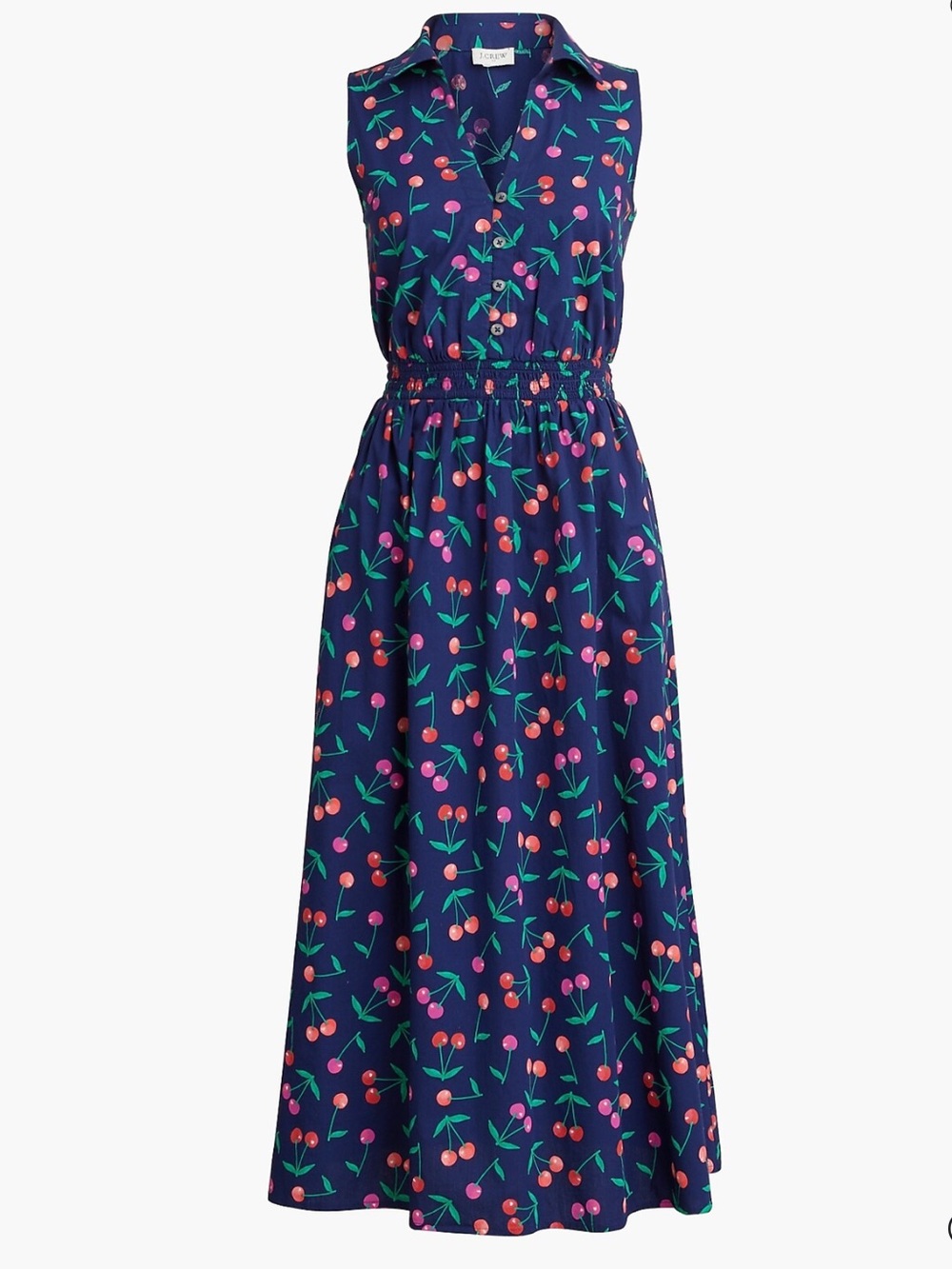 J. Crew Factory Printed Sleeveless Collared Cherry Print Midi Dress